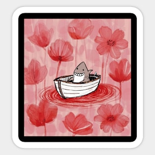 AI generated floral lake shark on boat Sticker